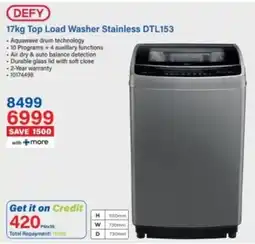 Incredible Connection Defy Top Load Washer Stainless DTL153 offer