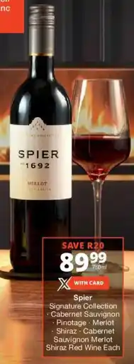 Checkers Liquor Shop Spier Signature Collection, Cabernet Sauvignon, Pinotage, Merlot, Shiraz, Cabernet Sauvignon Merlot Shiraz Red Wine offer