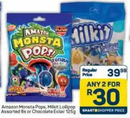 Pick n Pay Amazon Monsta Pops, Milkit Lollipop Assorted or Chocolate Eclair offer
