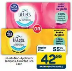 Pick n Pay Lil-lets Non-Applicator Tampons Assorted offer