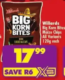 Shoprite Willards Big Korn Bites Maize Chips All Variants offer