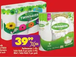 Shoprite Twinsaver 1-Ply Toilet Rolls/ 2-Ply Mini's Toilet Rolls offer