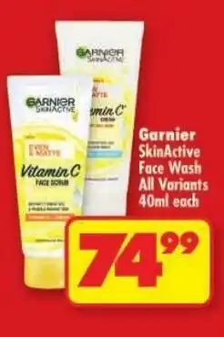 Shoprite Garnier SkinActive Face Wash All Variants offer