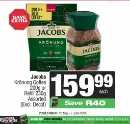 Spar Savemor Jacobs Krönung Coffee or Refill Assorted offer