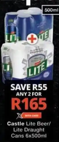 Castle Lite Beer/ Lite Draught Cans