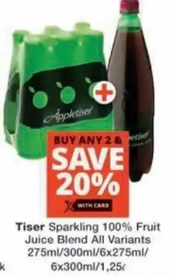 Checkers Hyper Tiser Sparkling 100% Fruit Juice Blend All Variants offer