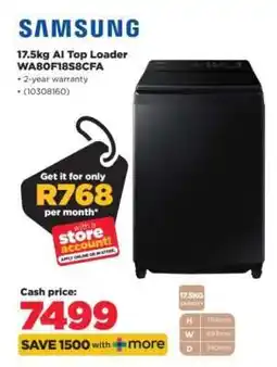 HiFi Corp Samsung 17.5kg AI Top Loader WA80F18S8CFA offer