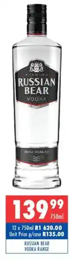Ultra Liquors Russian bear vodka range offer