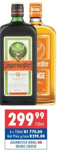 Ultra Liquors Jägermeister herbal or orange liqueur offer