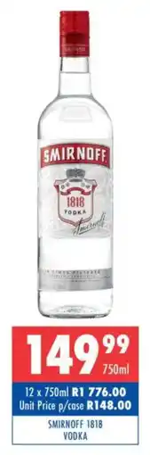 Ultra Liquors Smirnoff 1818 vodka offer