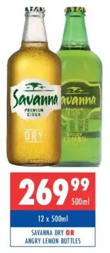 Ultra Liquors Savanna dry or angry lemon bottles offer