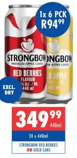 Ultra Liquors Strongbow red berries or gold cans offer