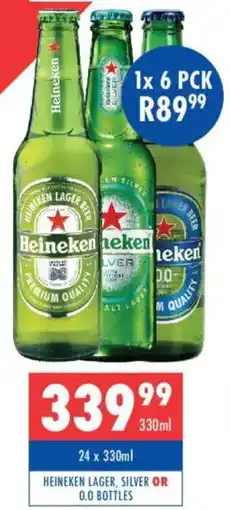 Ultra Liquors Heineken lager, silver or 0.0 bottles offer