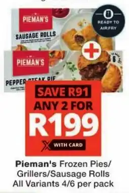 Checkers Pieman's Frozen Pies/ Grillers/ Sausage Rolls All Variants offer
