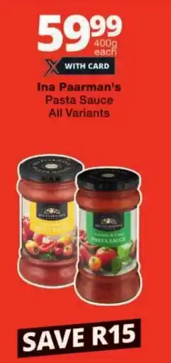 Checkers Ina Paarman's Pasta Sauce All Variants offer