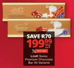 Checkers Lindt Swiss Premium Chocolate Bar All Variants offer