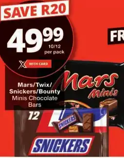 Checkers Mars/ Twix/ Snickers/ Bounty Minis Chocolate Bars offer