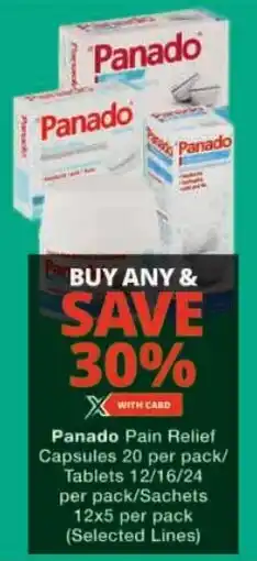 Checkers Panado Pain Relief Capsules/ Tablets/ Sachets offer