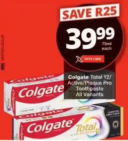 Checkers Colgate Total 12/ Active/ Plaque Pro Toothpaste All Variants offer