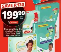 Checkers Pampers Baby Dry Jumbo/ Premium Care Value Pack Nappies/ Pants offer