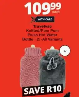 Checkers Travelvac Knitted/ Pom Pom Plush Hot Water Bottle offer