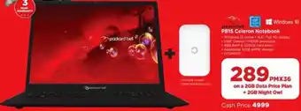 HiFi Corp Packard Bell PB15 Celeron Notebook (289 PMX36 On a2GB Data Price Plan + 2GB Night Owl) offer