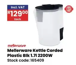 Africa Cash and Carry Mellerware Kettle Corded Plastic Blk 2200W offer
