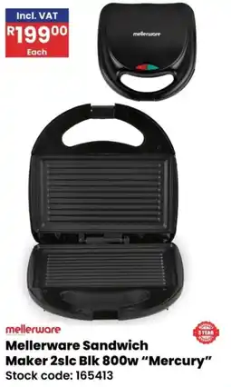 Africa Cash and Carry Mellerware Sandwich Maker 2sic Blk 800w Mercury offer