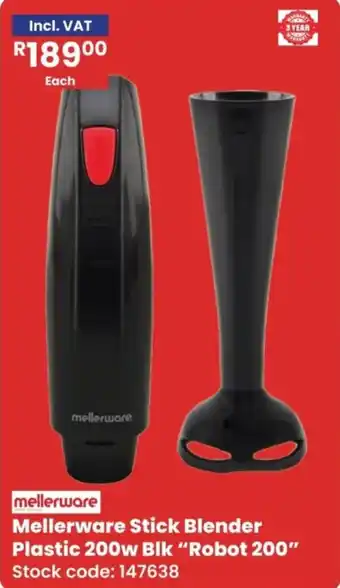 Mellerware Stick Blender Plastic 200w Blk Robot 200