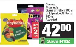 Spar Beacon Maynards Gums or Jellies or Liquorice All Sorts Assorted offer