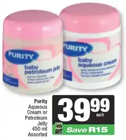 Spar Purity Aqueous Cream or Petroleum Jelly Assorted offer