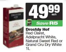 Spar Drostdy Hof Red Claret, Adelpracht White, Natural Sweet Red or Grand Cru Dry White offer