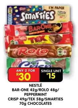Shoprite Nestlé bar-one/ rolo/ peppermint crisp/ tex/ smarties chocolates offer