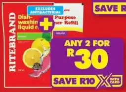 Shoprite Ritebrand Lemon Dishwashing Liquid Refill/ All Purpose Cleaner Refill offer
