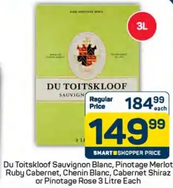 Pick n Pay Hypermarket Du Toitskloof Sauvignon Blanc, Pinotage Merlot Ruby Cabernet, Chenin Blanc, Cabernet Shiraz or Pinotage Rose offer