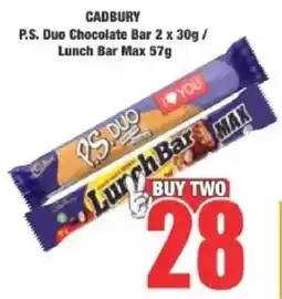 Boxer Cadbury P.S. Duo Chocolate Bar/ Lunch Bar Max offer