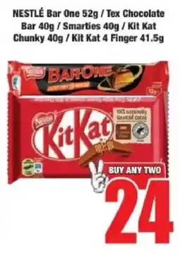 Boxer Nestlé Bar One/ Tex Chocolate Bar/ Smarties/ Kit Kat Chunky/ Kit Kat 4 Finger offer
