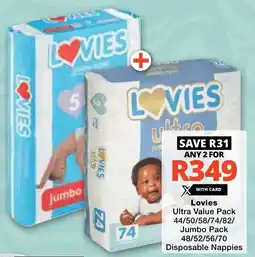 Checkers Lovies Ultra Value Pack/ Jumbo Pack Disposable Nappies offer
