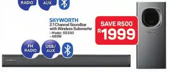 Pick n Pay Hypermarket Skyworth 2.1 Channel Soundbar with Wireless Subwoofer offer