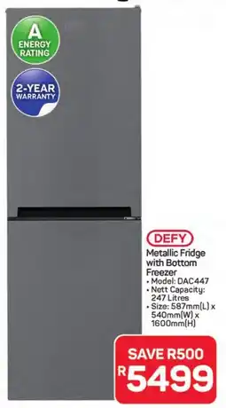 Pick n Pay Hypermarket Defy Metallic Fridge with Bottom Freezer offer