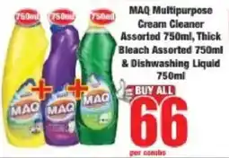 Boxer Maq Multipurpose Cream Cleaner Assorted, Thick Bleach Assorted & Dishwashing Liquid offer