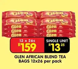 Shoprite GLEN AFRICAN BLEND TEA BAGS 12x26 per pack offer