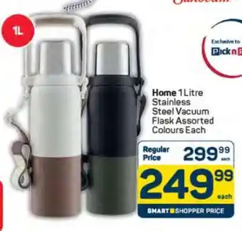 Home 1 Litre Stainless Steel Vacuum Flask Assorted Colours Each