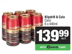 Spar Tops Klipdrift & Cola offer