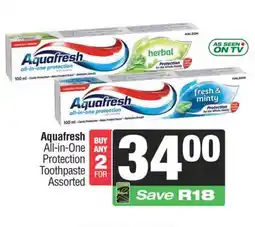 Spar Aquafresh All-in-One Protection Toothpaste Assorted offer