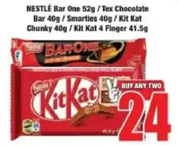 Boxer Nestlé Bar One/ Tex Chocolate Bar/ Smarties/ Kit Kat Chunky/ Kit Kat 4 Finger offer