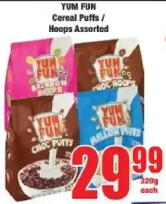 Boxer Yum fun cereal puffs hoops assorted offer