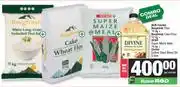 Spar Bergfresh Rice 10Kg, Cake Flour 10Kg, Spar Maize Meal 10Kg & Divine Cottonseed Blend Oil 5L-For All offer