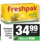 Spar Freshpak Rooibos Tagless Teabags-40s Per Pack offer