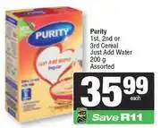 Spar Purity 1st, 2nd Or 3rd Cereal Just Add Water Assorted-200g offer